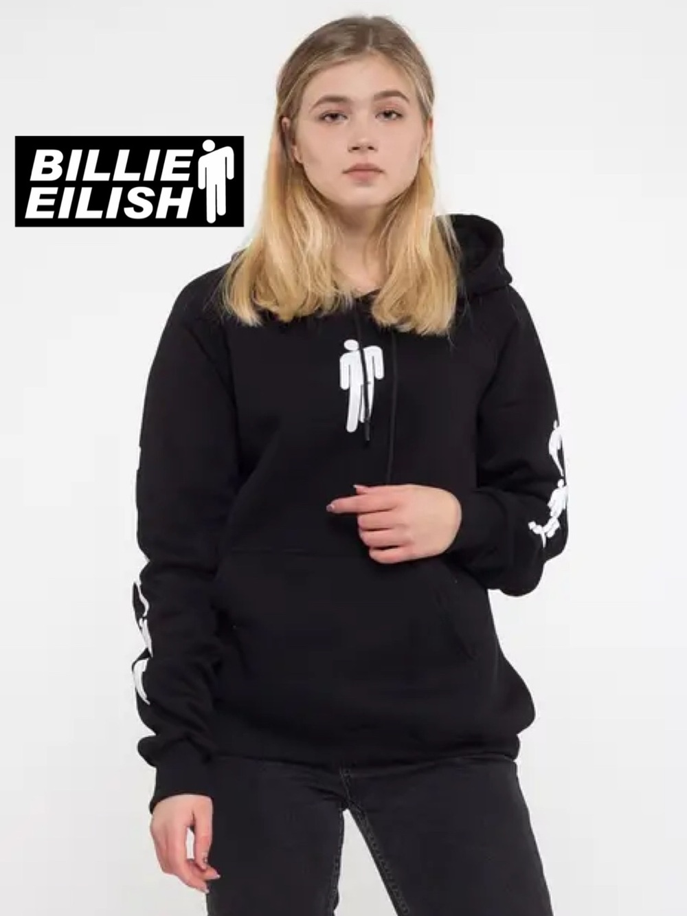 BILLIE EILISH 2019 Black Graphic Hoodie, Size Small